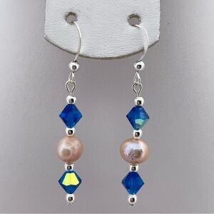 Made with  Swarovski Crystal & Freshwater Pearl Earrings Sterling Silver Hooks